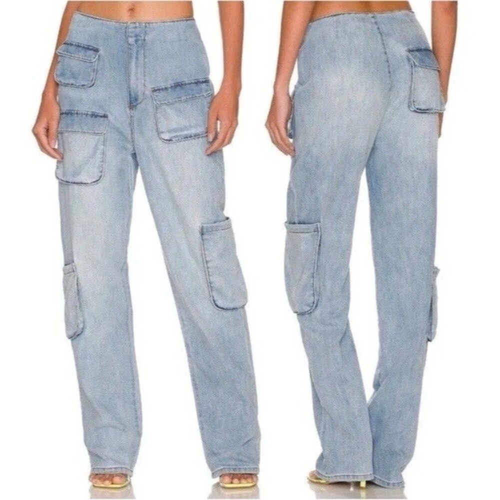 Revolve AFRM Sigmund High Rise Wide Leg Cargo Jean in Blue Light Wash Women’s 25